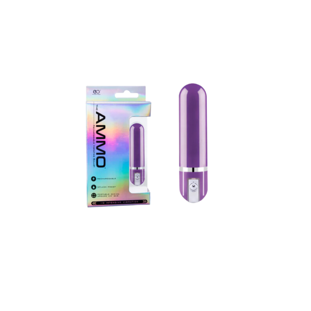 Three sleek, cylindrical vibrators in black, pink, and purple, each with a metallic band near the base and a power button on the front.